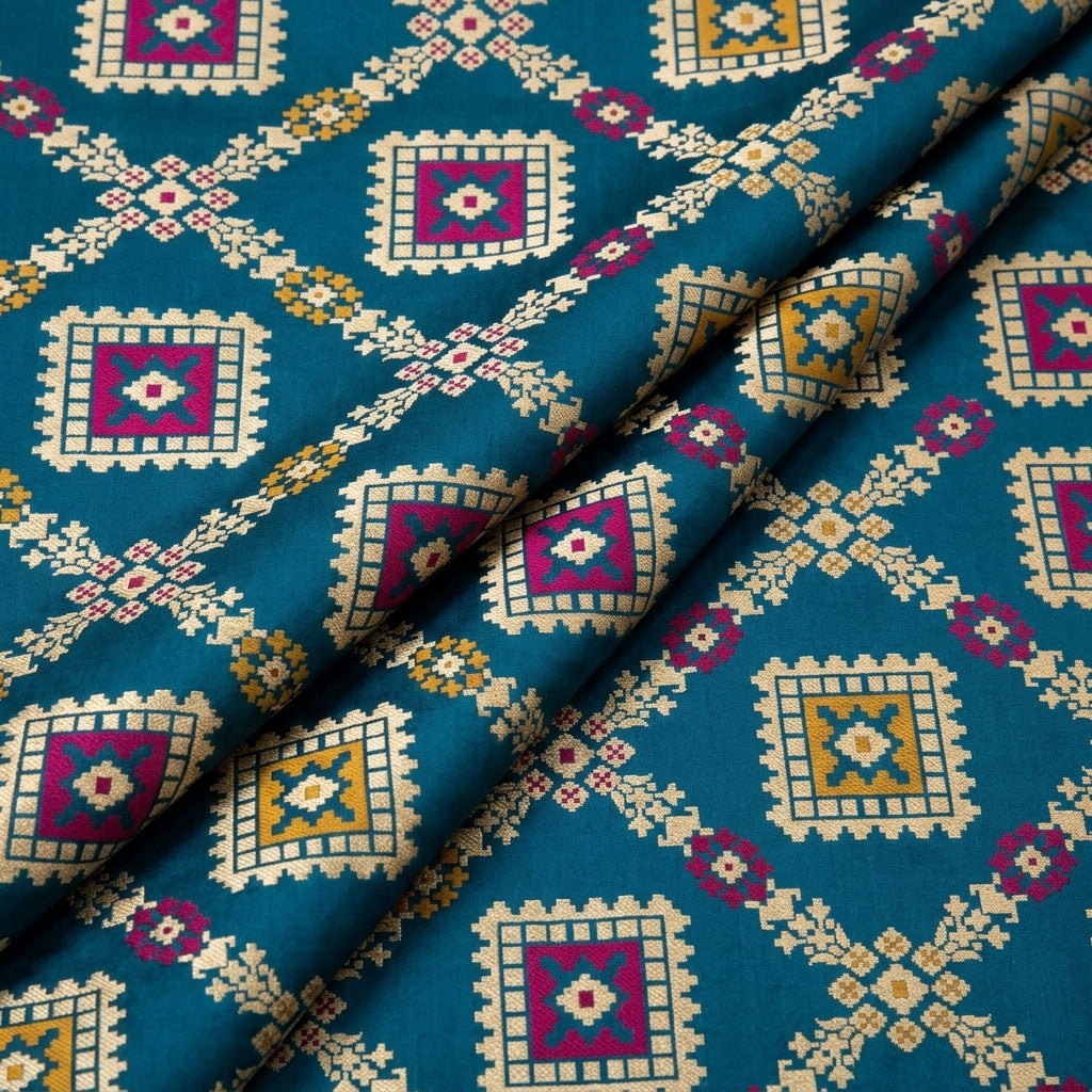 Folded Patola Sea Blue Patola Banaras Fabric