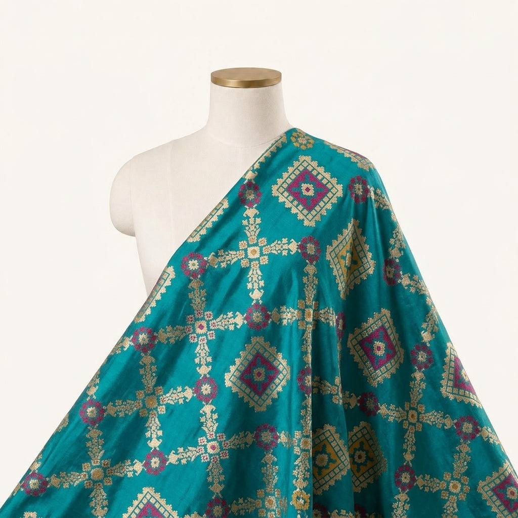 Patola Sea Blue Patola Banaras Fabric Draped as a saree