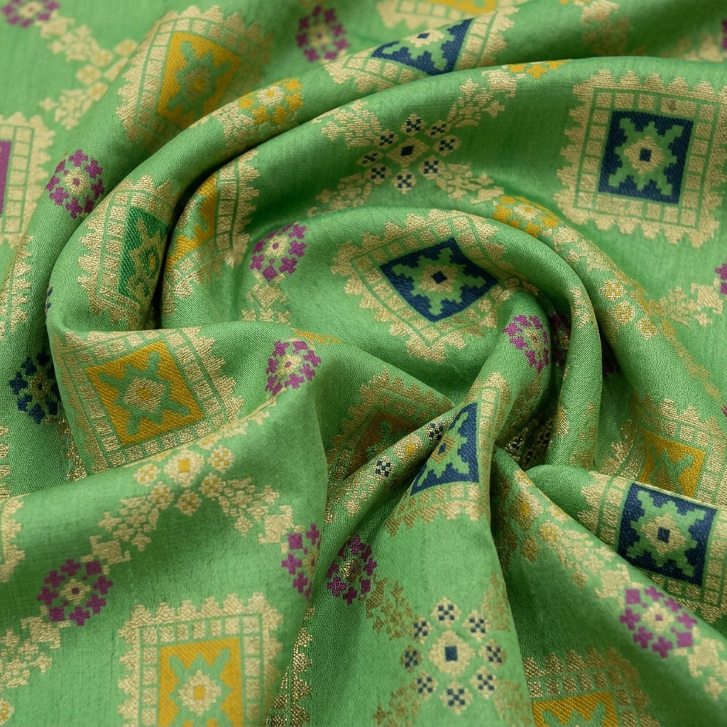 Swirled Patola Green Patola Banaras Fabric