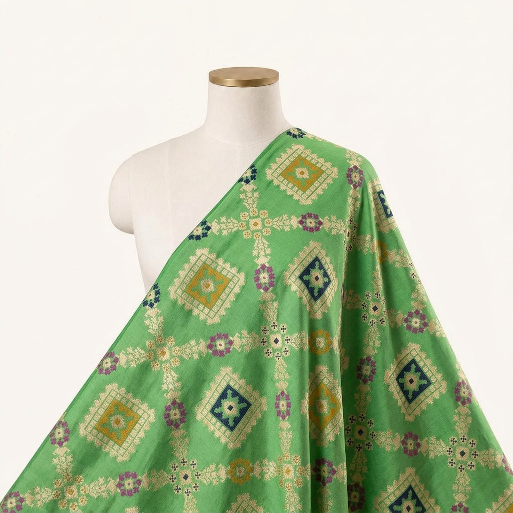 Patola Green Patola Banaras Fabric Draped as a saree