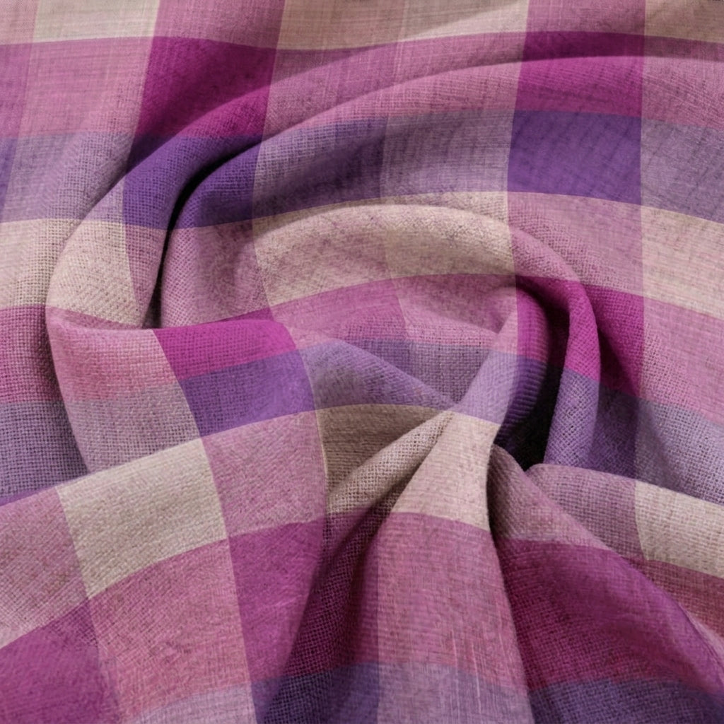 Swirled Checked Violet Checked Raw Silk Fabric