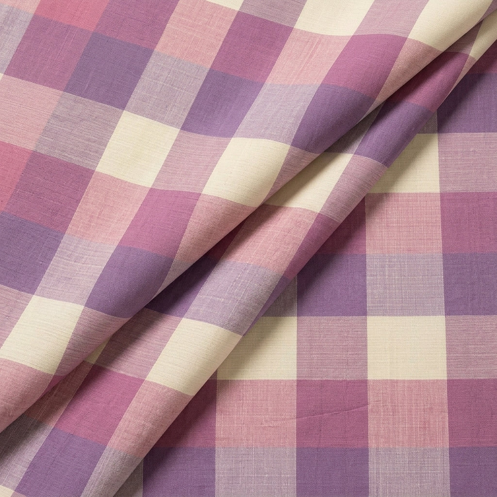 Folded Checked Violet Checked Raw Silk Fabric