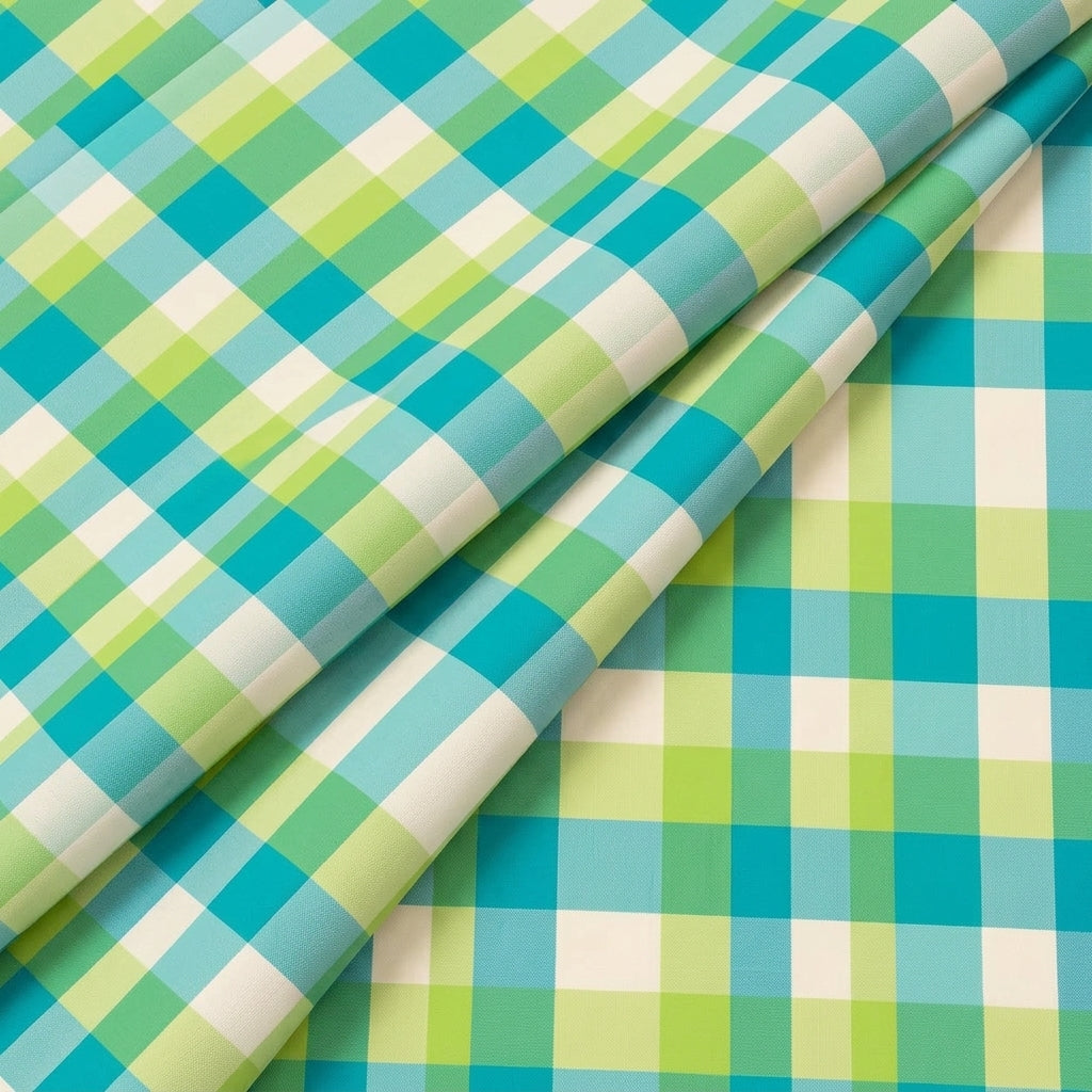 Folded Checked Green Checked Raw Silk Fabric