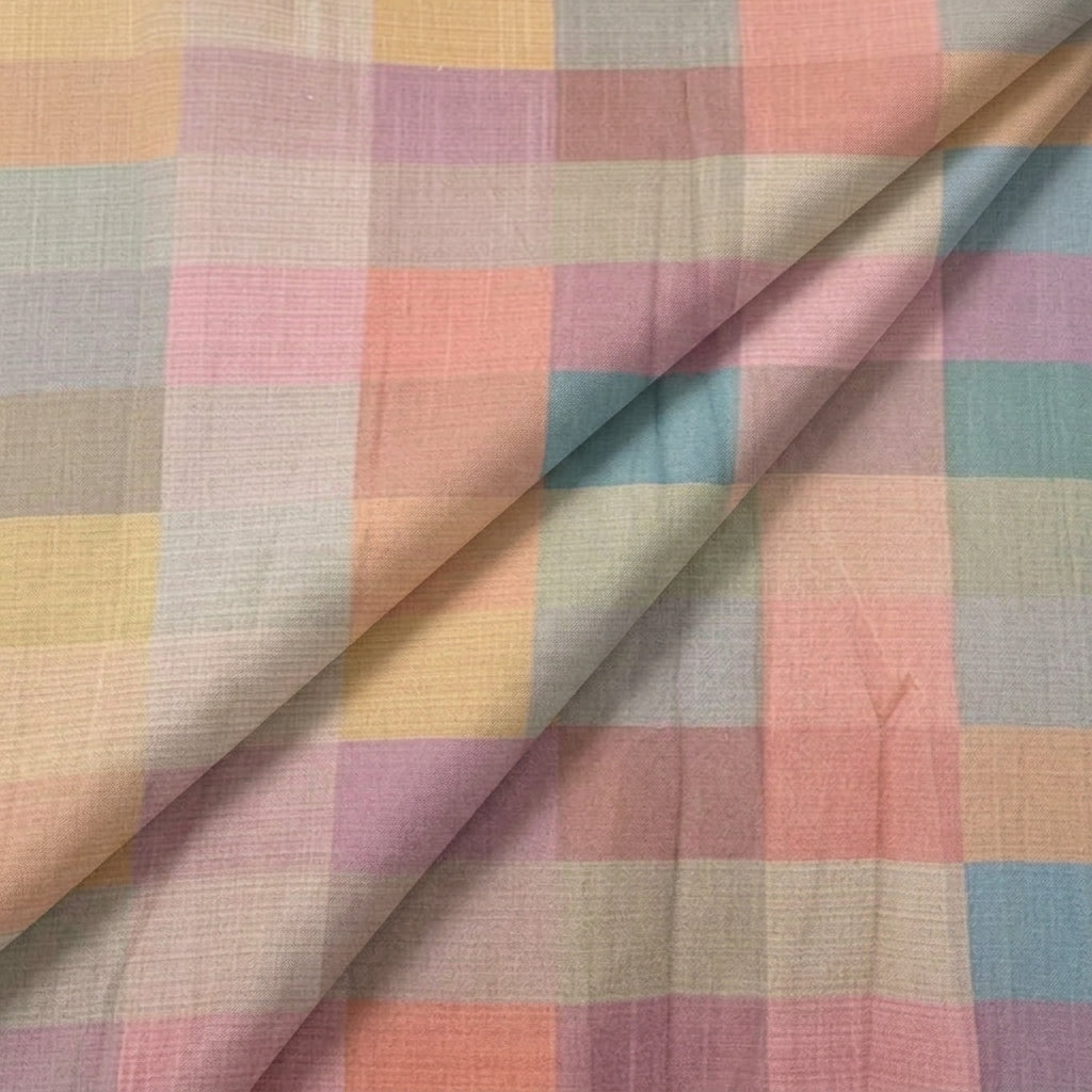 Folded Checked Multicolor Checked Raw Silk Fabric