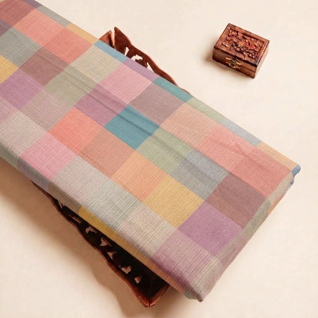 Checked Raw Silk Fabric - EC17334 - tray_4