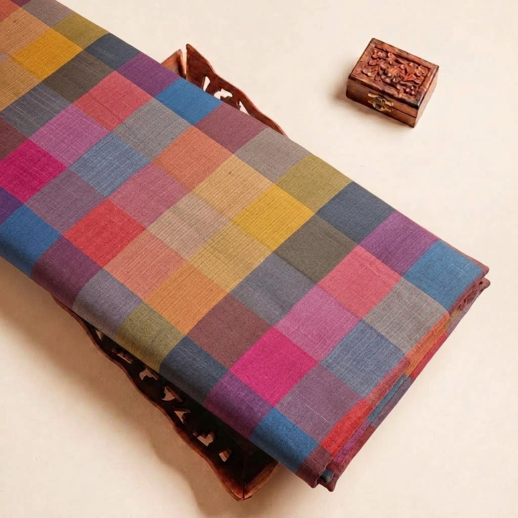 Checked Raw Silk Fabric - EC17336 - tray_4