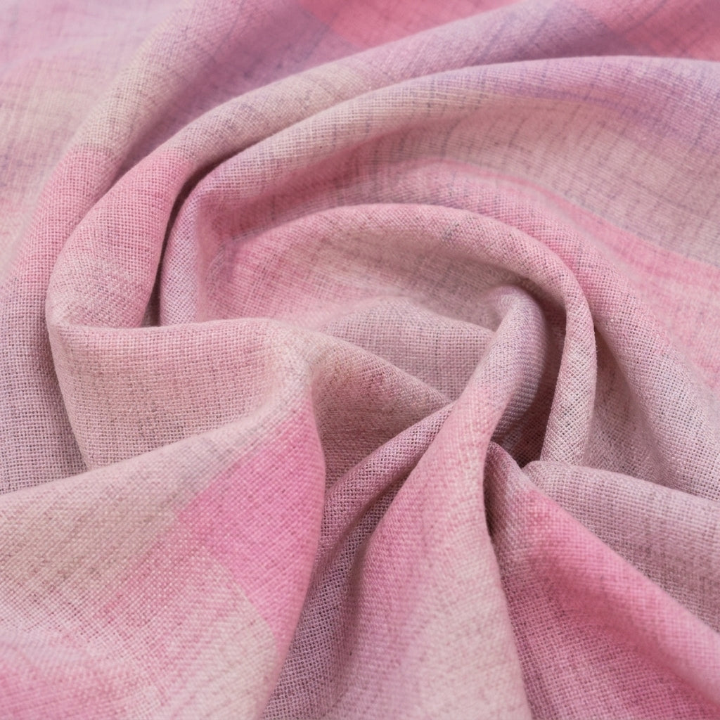Swirled Checked Pink Checked Raw Silk Fabric