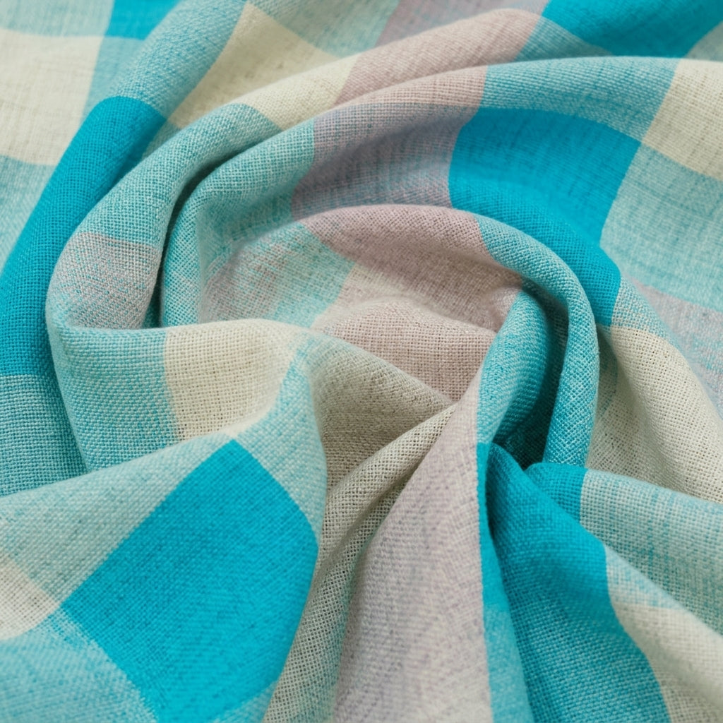 Swirled Checked Dark Green Checked Raw Silk Fabric