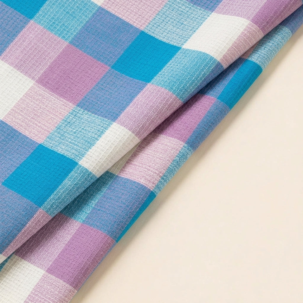 Folded Checked Dark Green Checked Raw Silk Fabric