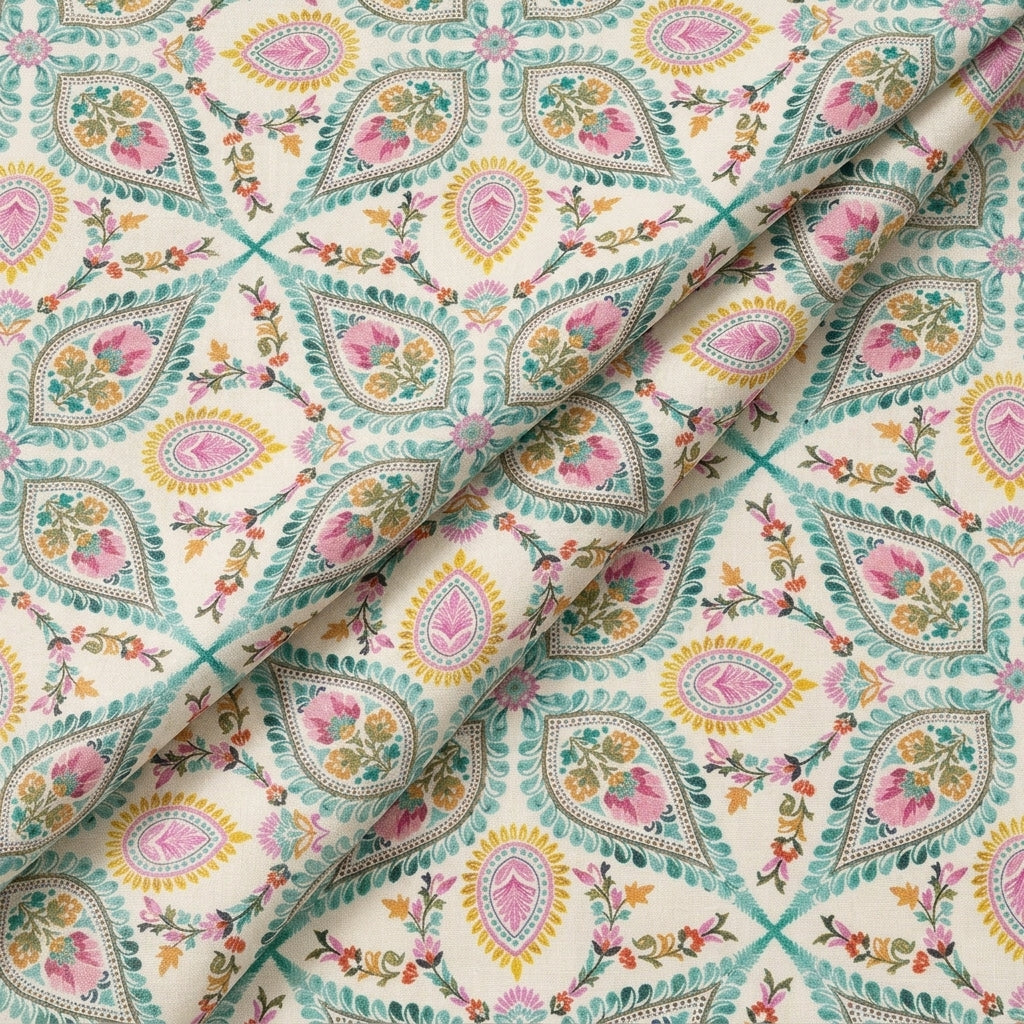 Folded Paisley White Paisley Linen Fabric