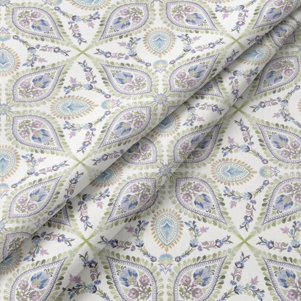 Folded Paisley White Paisley Linen Fabric