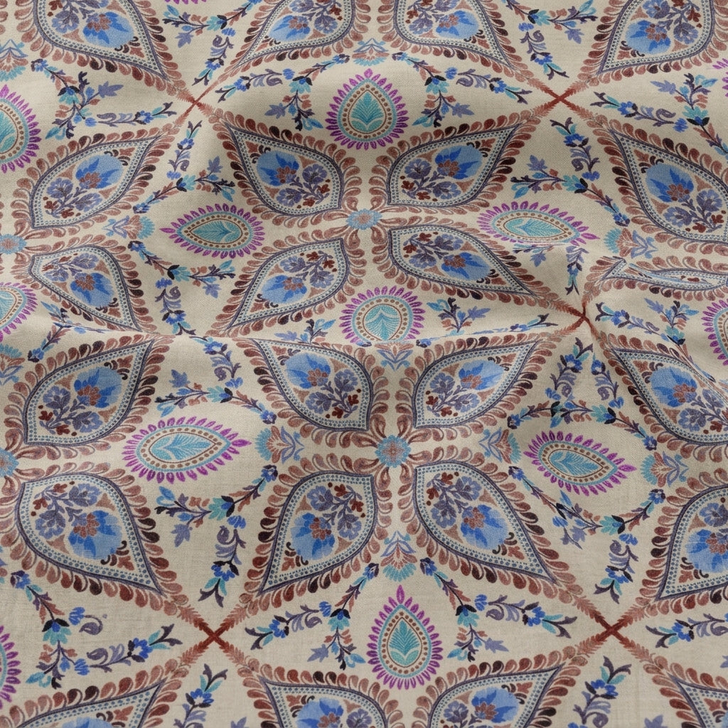 Swirled Paisley Beige Paisley Linen Fabric