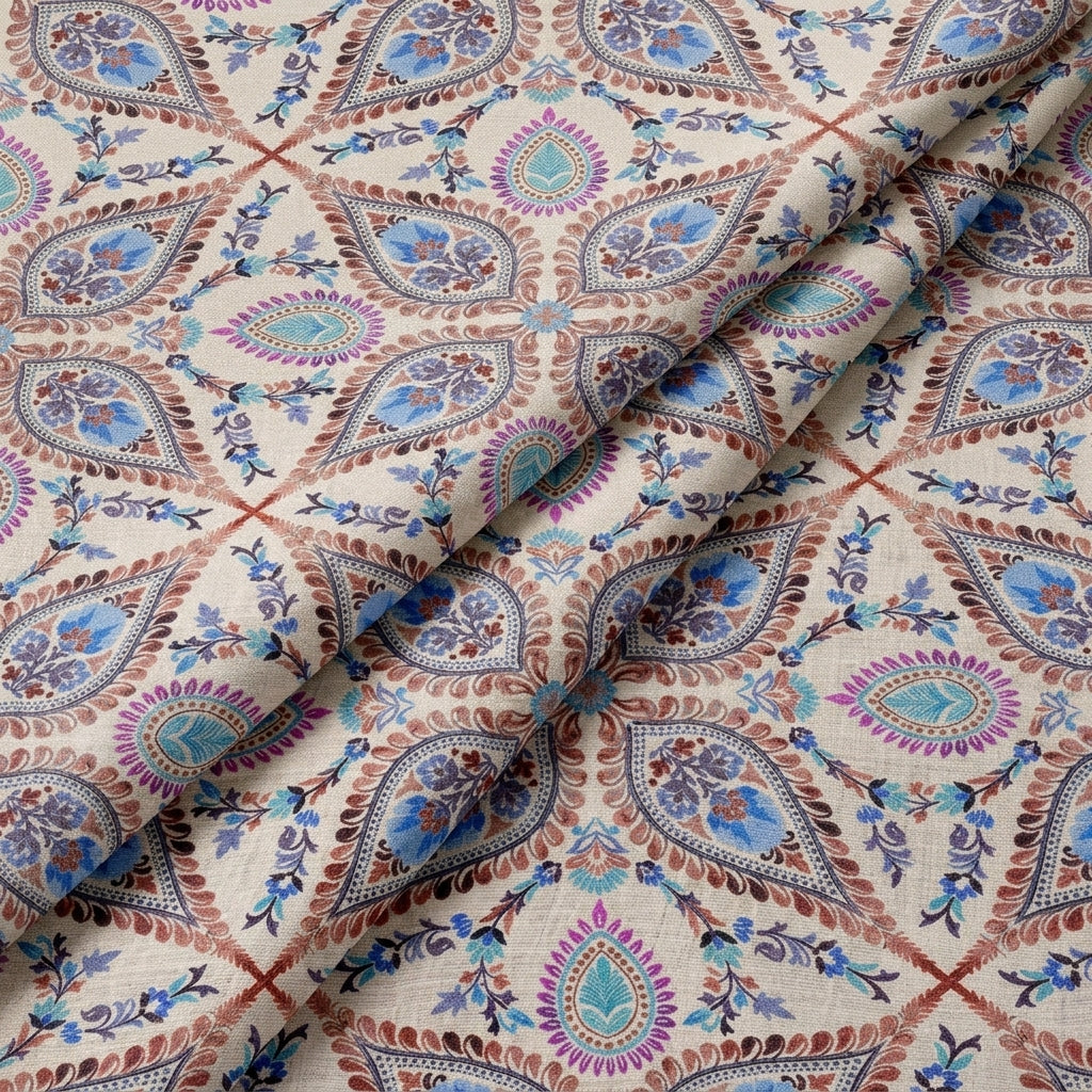 Folded Paisley Beige Paisley Linen Fabric