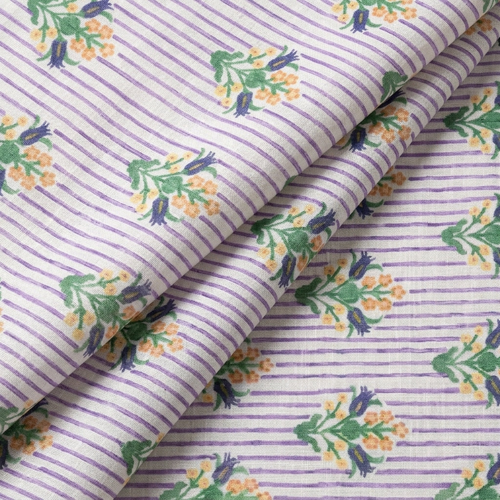 Folded Floral Purple Floral Linen Fabric