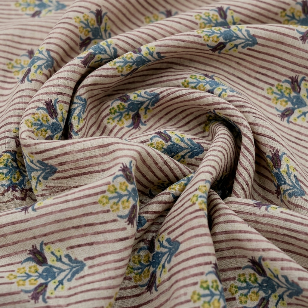 Swirled Floral Pink Floral Linen Fabric