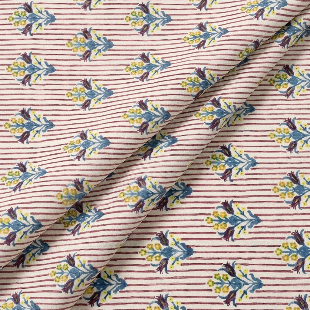 Folded Floral Pink Floral Linen Fabric