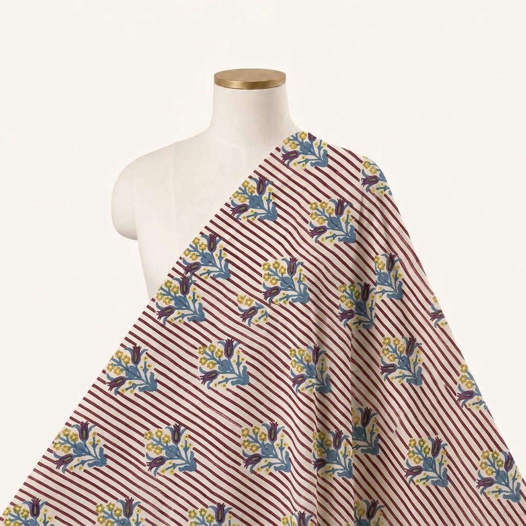 Floral Pink Floral Linen Fabric Draped as a saree