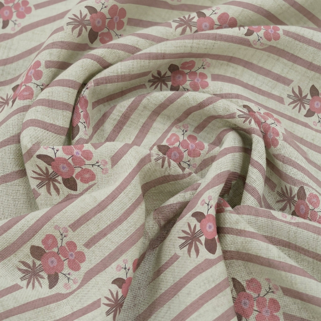 Swirled Floral Pink Floral Linen Fabric