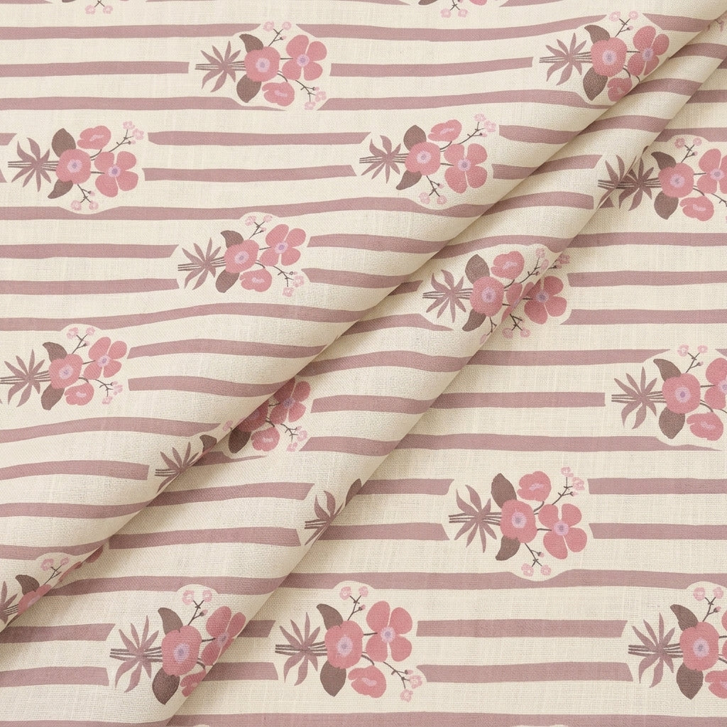 Folded Floral Pink Floral Linen Fabric