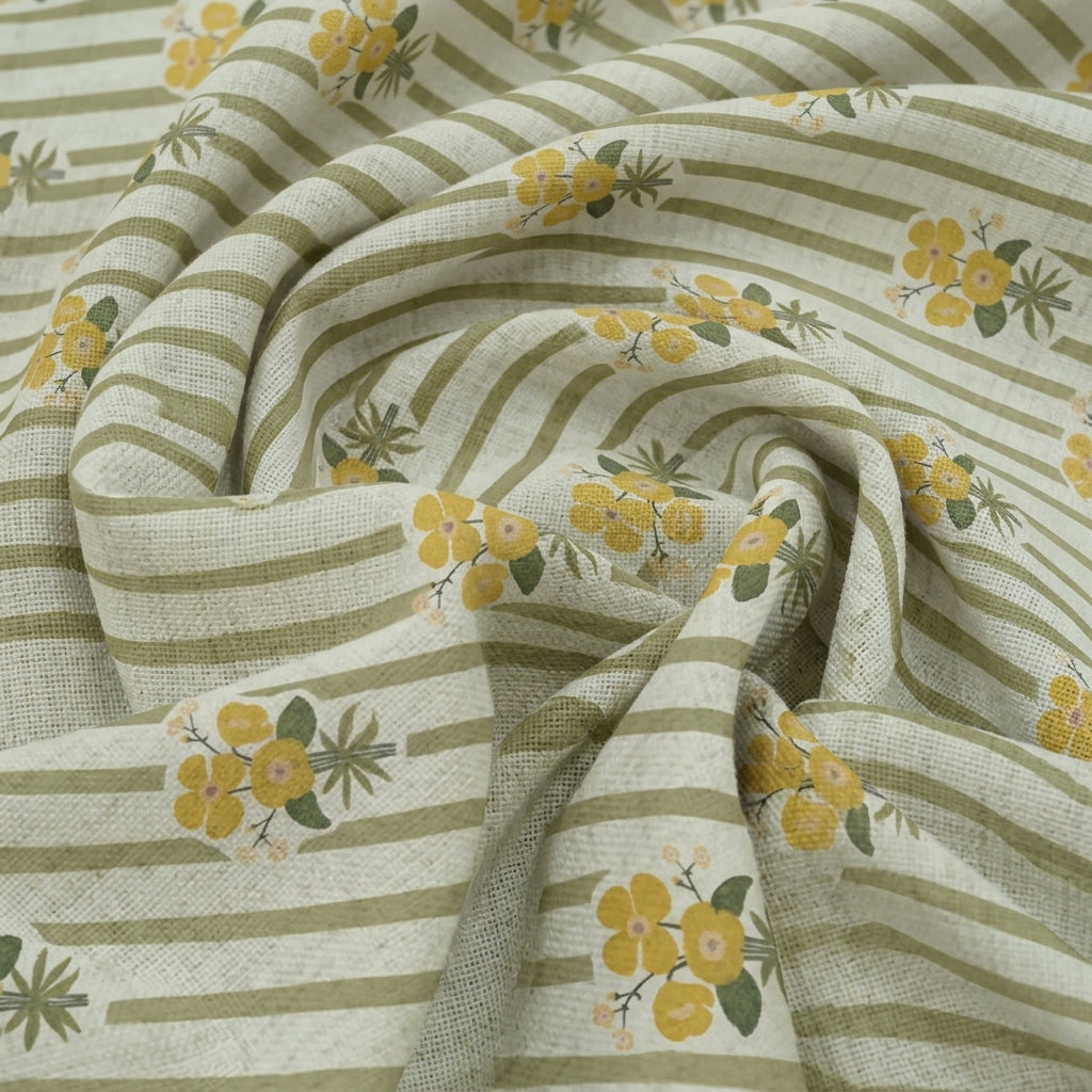 Swirled Floral Yellow Floral Linen Fabric