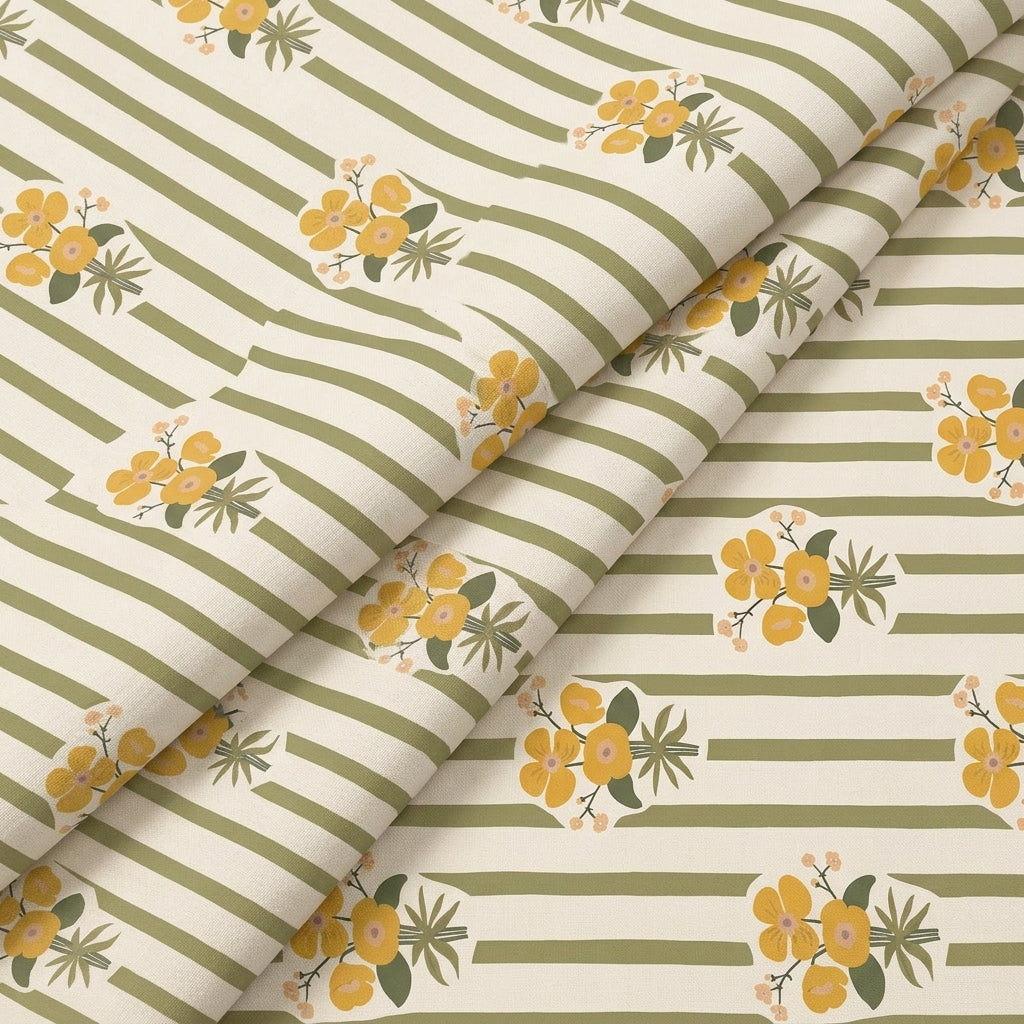 Folded Floral Yellow Floral Linen Fabric