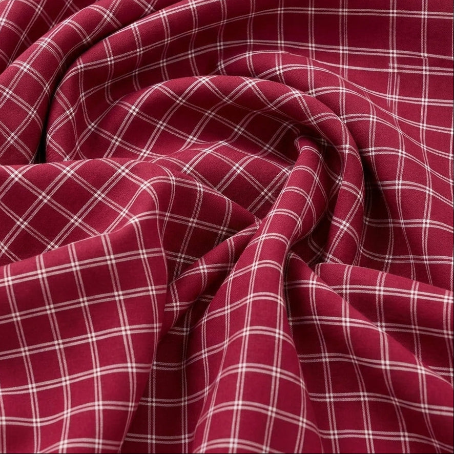 Swirled Pink Checked Cotton Fabric Showing Drape