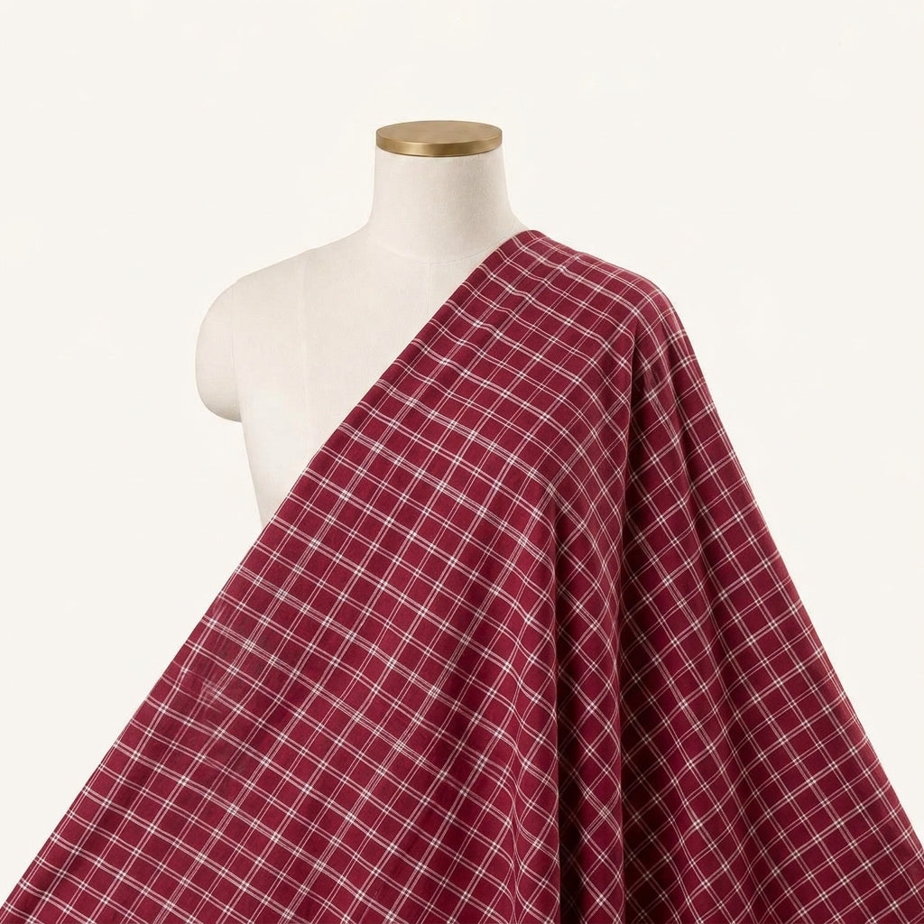 Pink Checked Cotton Fabric Draped as a saree