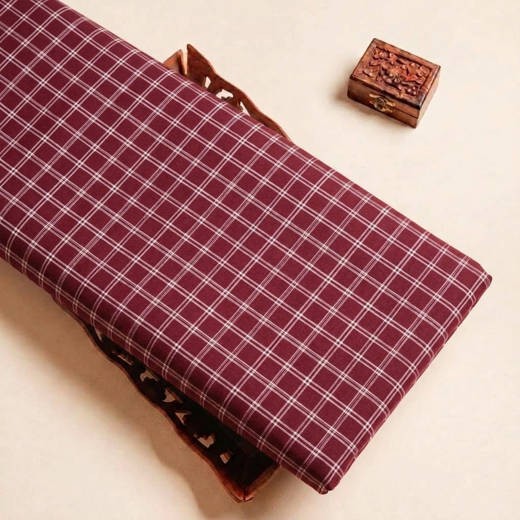 Pink Checked Cotton Fabric, folded