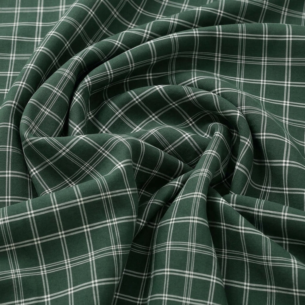 Swirled Green Checked Cotton Fabric Showing Drape