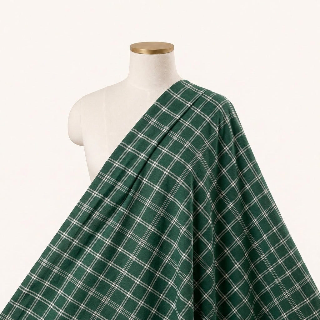 Green Checked Cotton Fabric Draped as a saree
