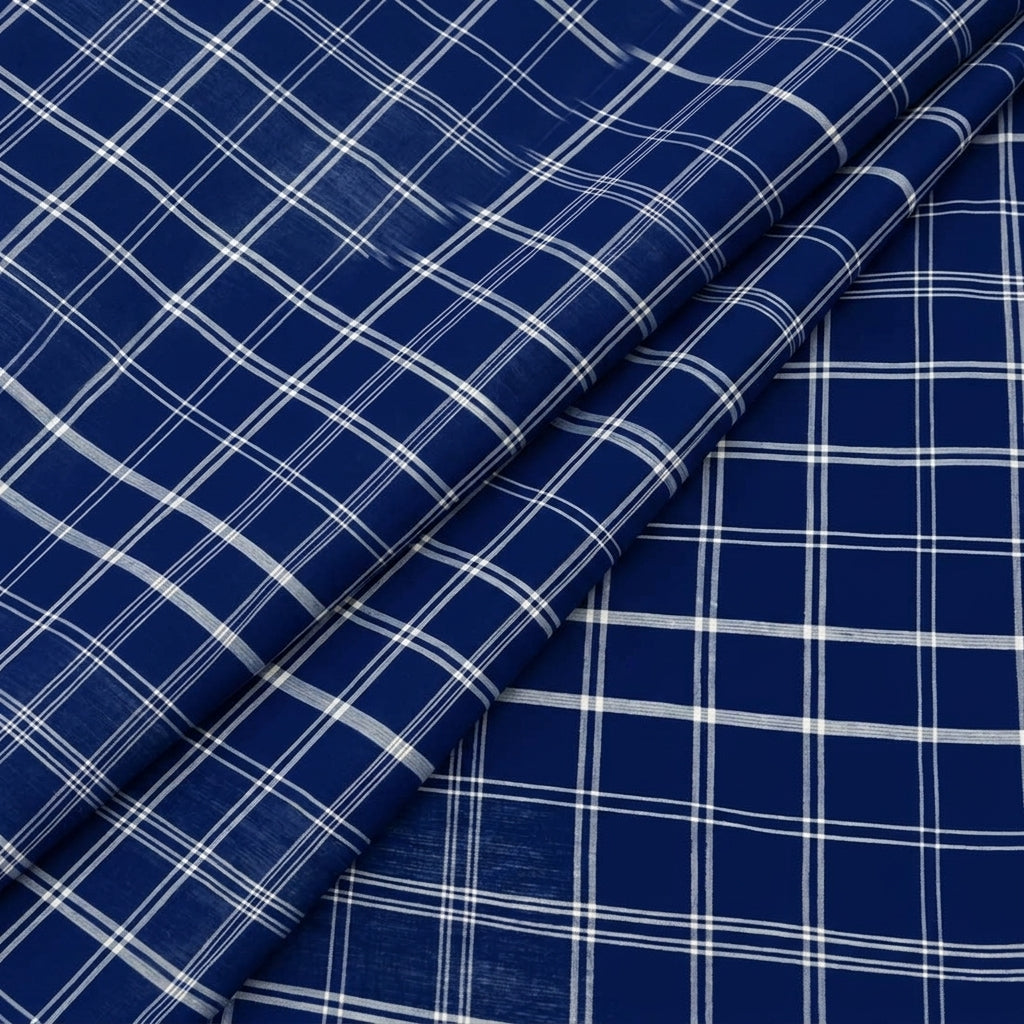 Folded Blue Checked Cotton Fabric