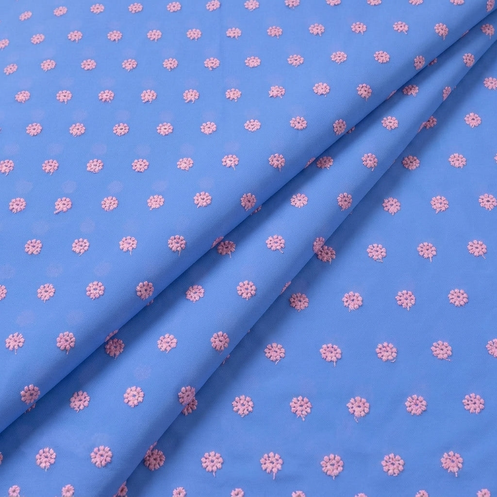 Folded Embroidery Light Blue Embroidery Cotton Fabric