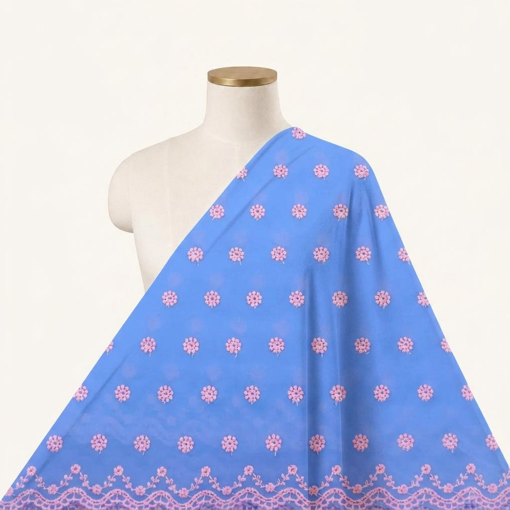 Embroidery Light Blue Embroidery Cotton Fabric Draped as a saree