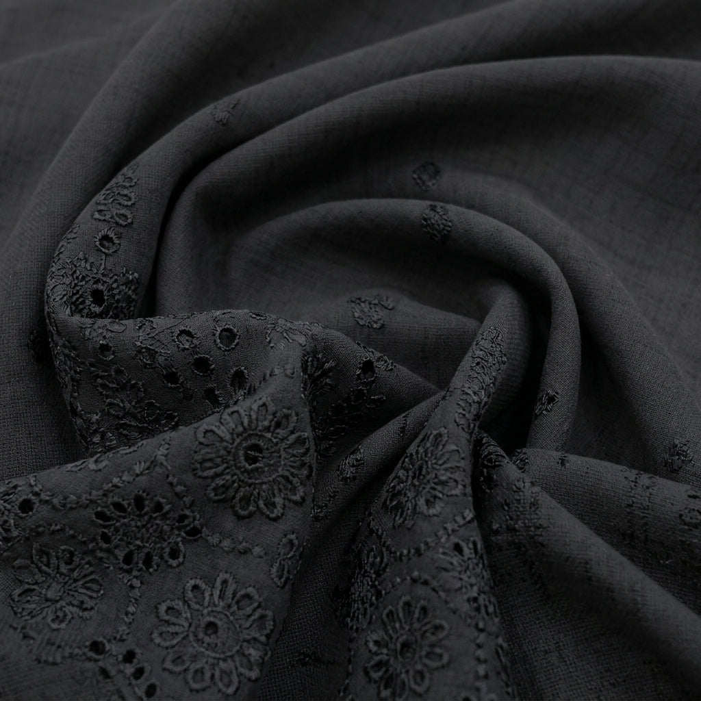 Swirled Embroidery Black Embroidery Cotton Fabric