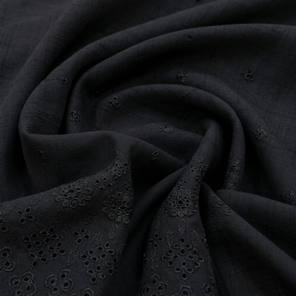 Swirled Embroidery Black Embroidery Cotton Fabric