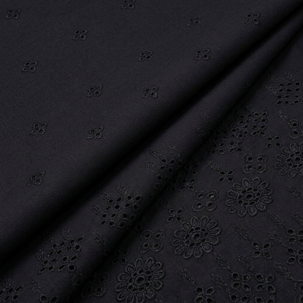 Folded Embroidery Black Embroidery Cotton Fabric