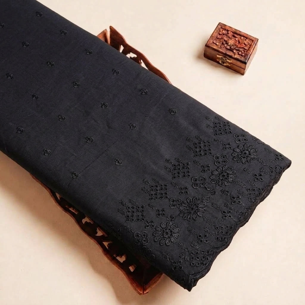 Black Embroidery Cotton Fabric - EC17372 - EC17372 - tray_4