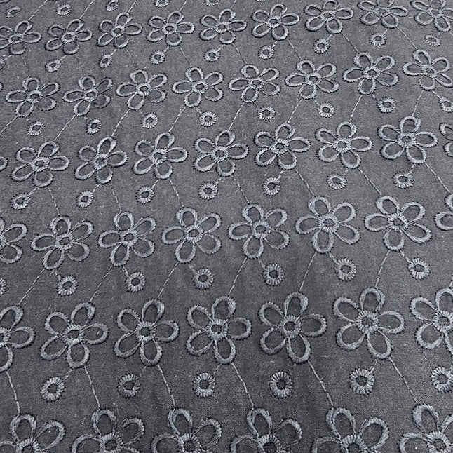 Black Embroidery Cotton Fabric - EC17380 - EC17380 - Flat fabric