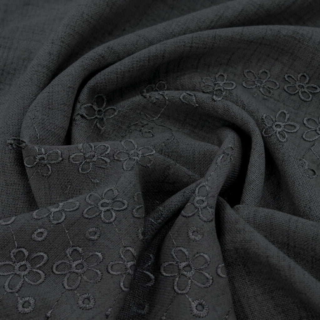 Black Embroidery Cotton Fabric - EC17380 - EC17380 - Swirl