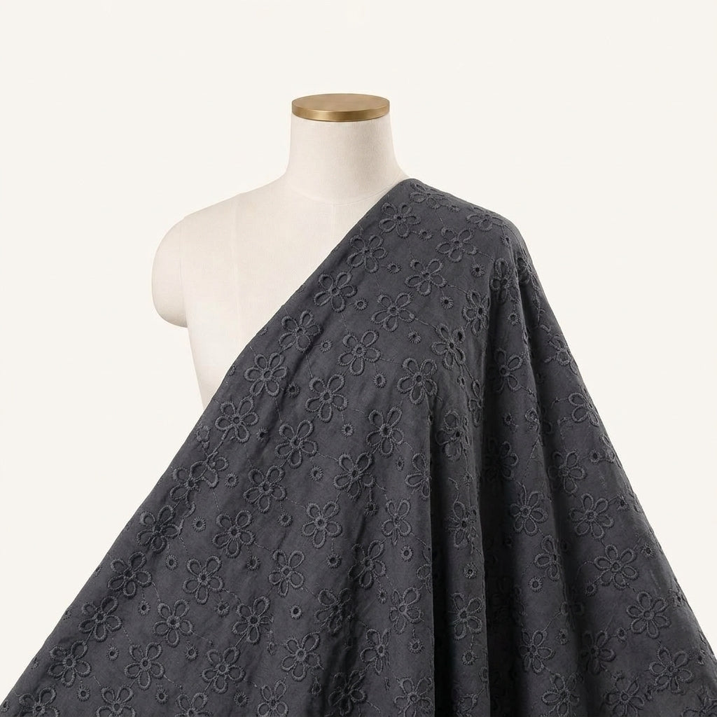 Embroidery Black Embroidery Cotton Fabric Draped as a saree