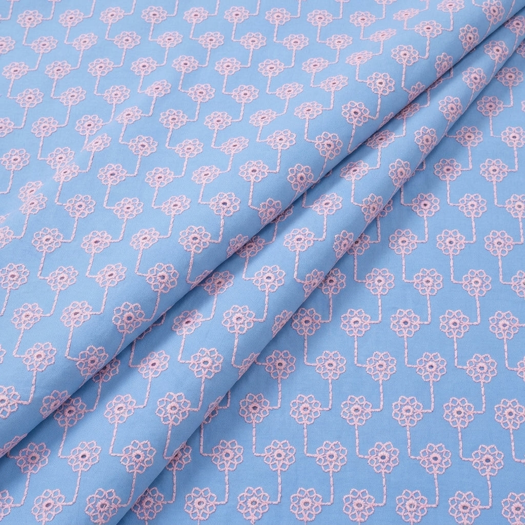 Folded Embroidery Light Blue Embroidery Cotton Fabric