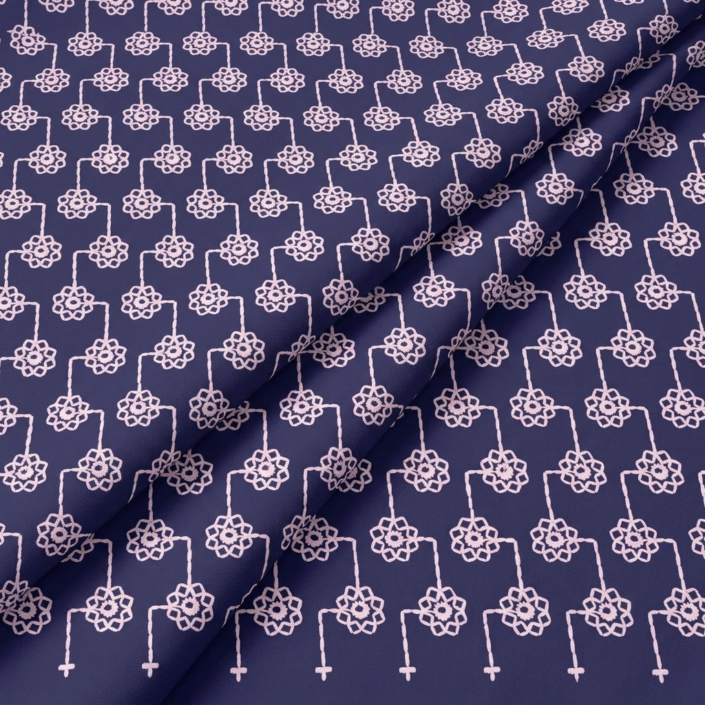 Folded Embroidery Navy Blue Embroidery Cotton Fabric