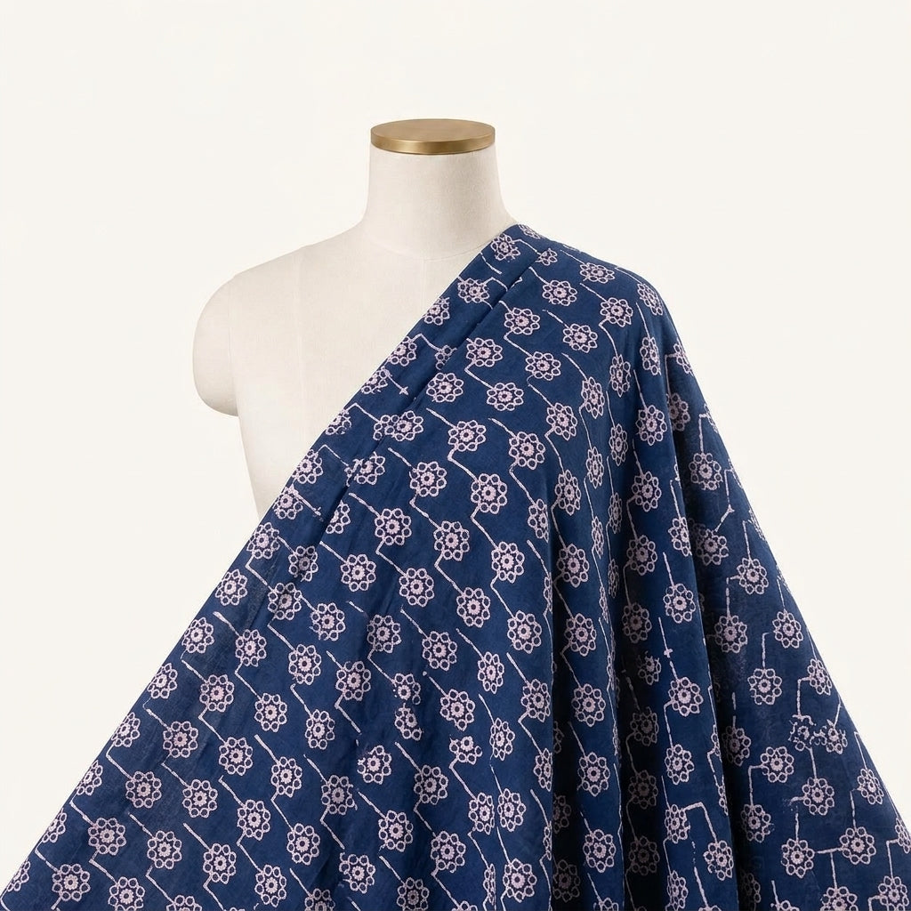 Embroidery Navy Blue Embroidery Cotton Fabric Draped as a saree