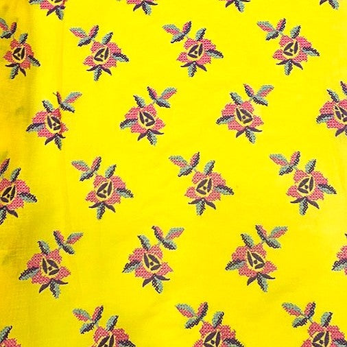 Yellow Embroidery Cotton Fabric - EC17386 - EC17386 - Flat fabric
