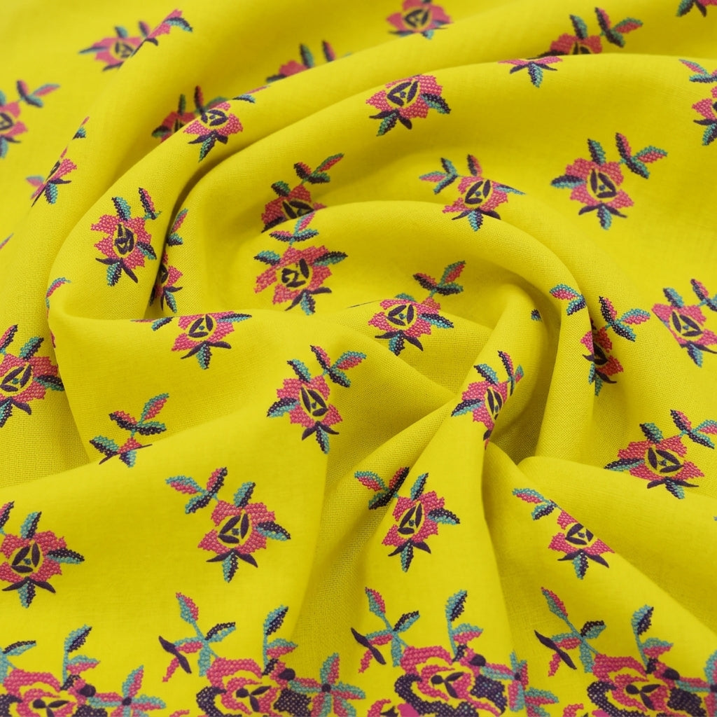 Swirled Embroidery Yellow Embroidery Cotton Fabric