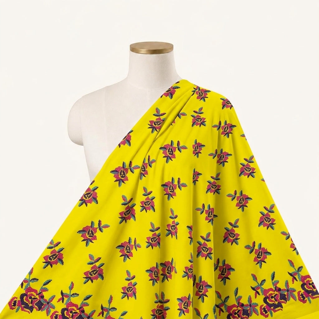Yellow Embroidery Cotton Fabric - EC17386 - EC17386 - saree_drape