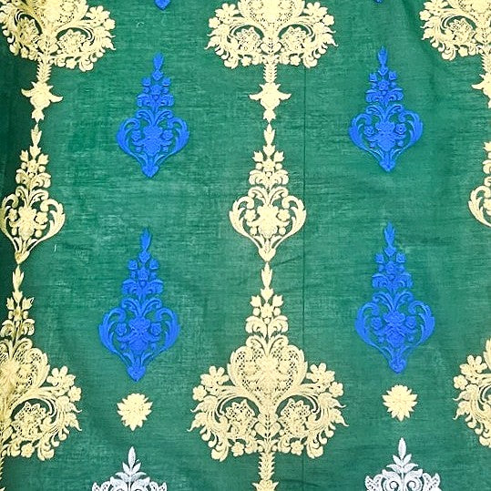 Green Embroidery Cotton Fabric - EC17387 - EC17387 - Flat fabric