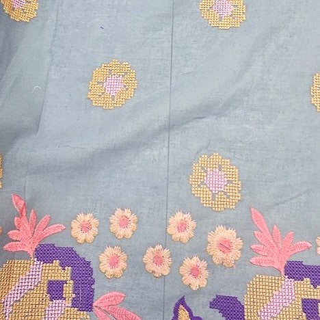 Grey Embroidery Cotton Fabric - EC17388 - EC17388 - Flat fabric