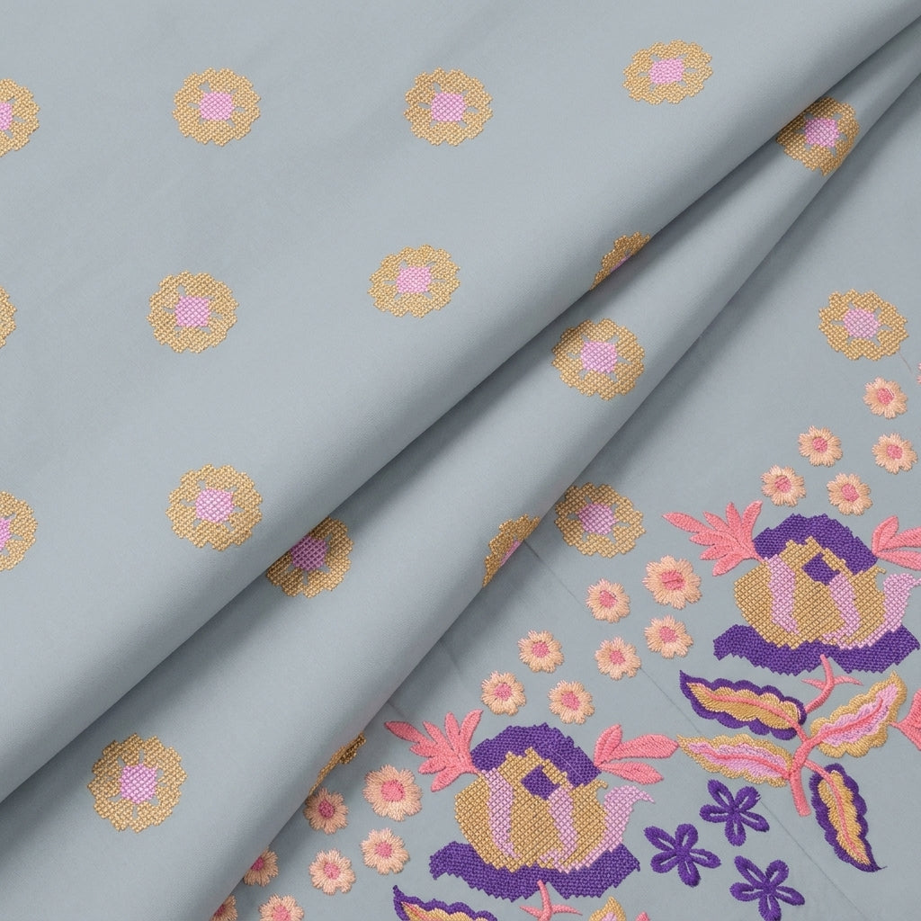 Folded Embroidery Grey Embroidery Cotton Fabric