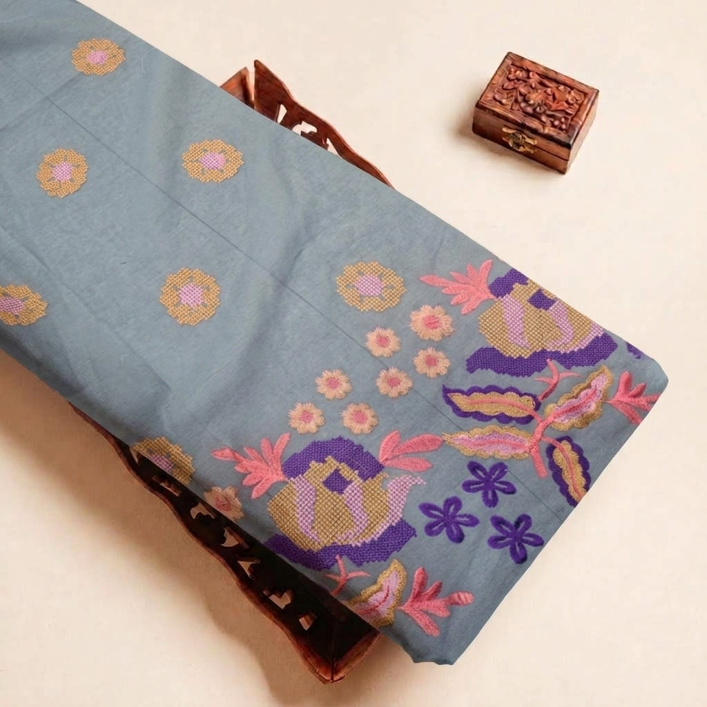 Grey Embroidery Cotton Fabric - EC17388 - EC17388 - tray_4